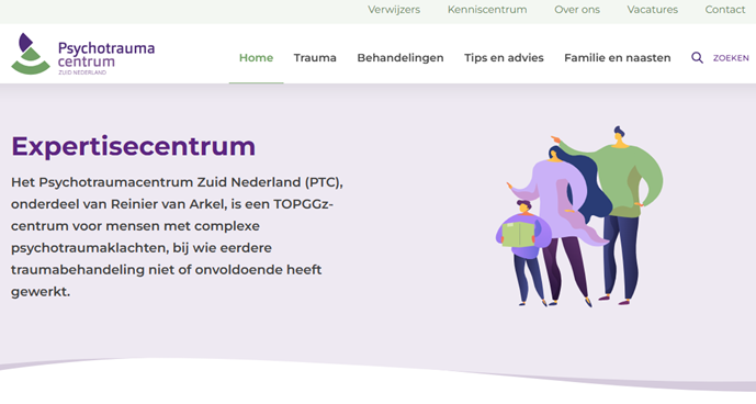 screenshot van de website van het psychotraumacentrum zuid nederland